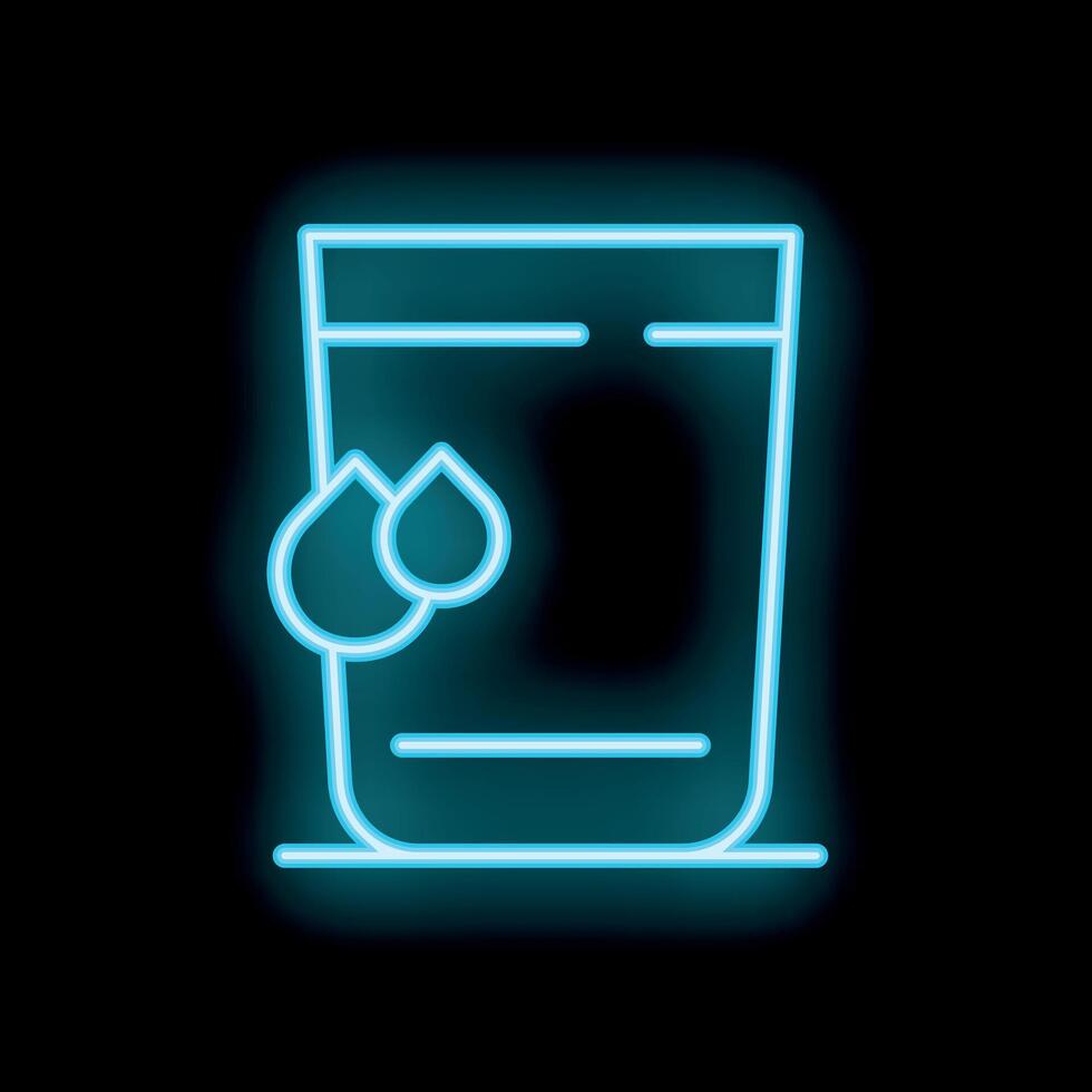 Neon blue glass of water icon glowing on black background vector