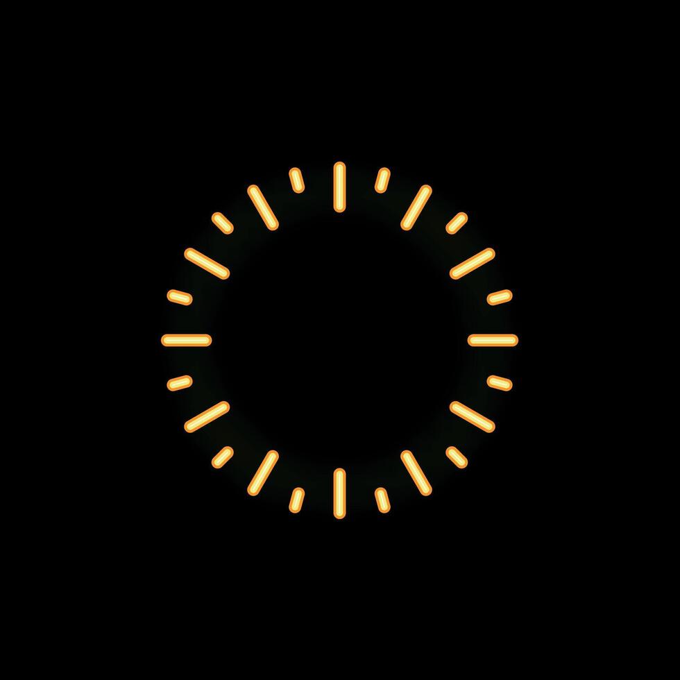 Golden neon light circle glowing on black background vector