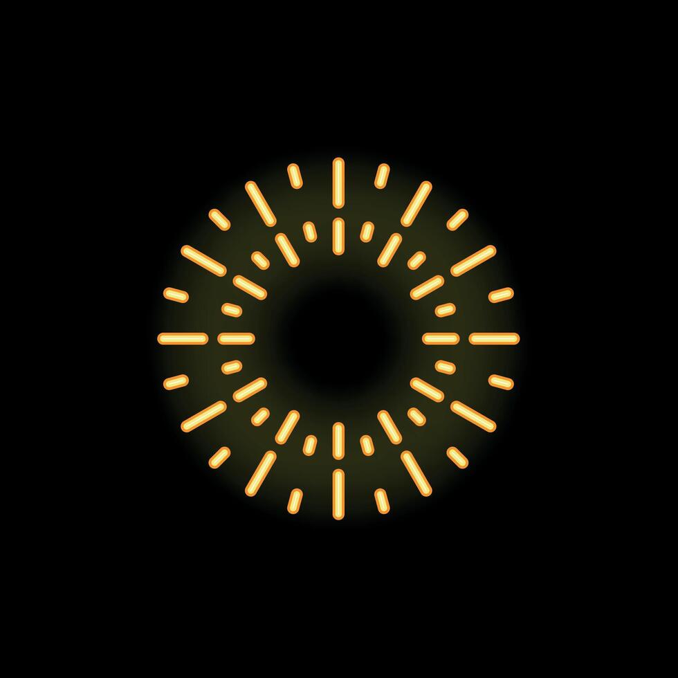 Neon style icon showing sun rays of light spreading from center vector