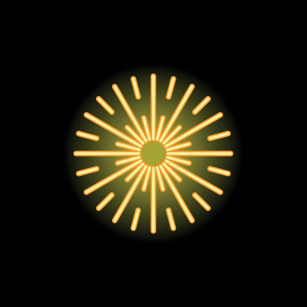 Bright yellow neon light emitting from a central point on black background vector