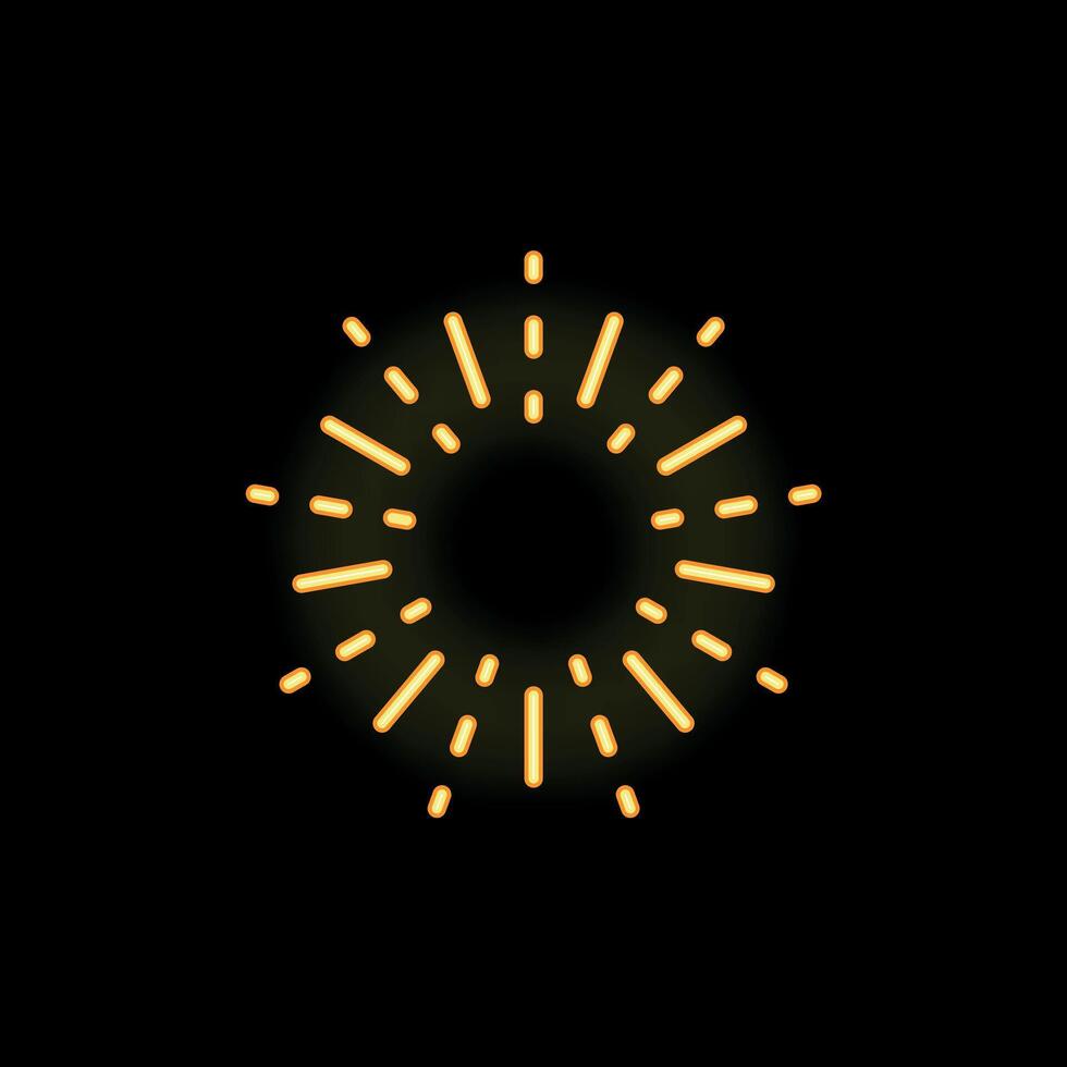 Neon light sun shining with rays on black background vector