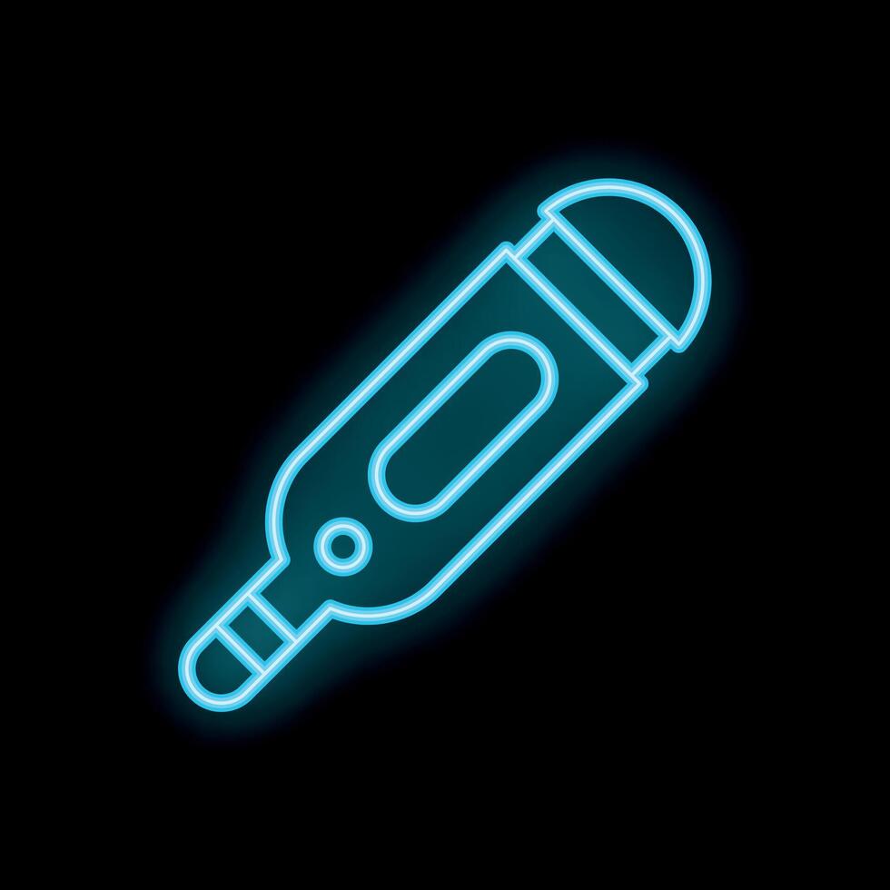 Blue neon sign of electronic thermometer showing fever on black background vector