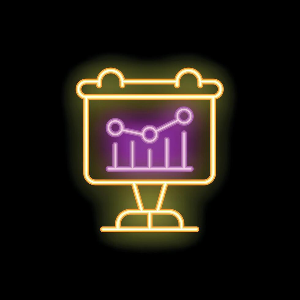 Neon flip chart with growing chart icon showing business success vector