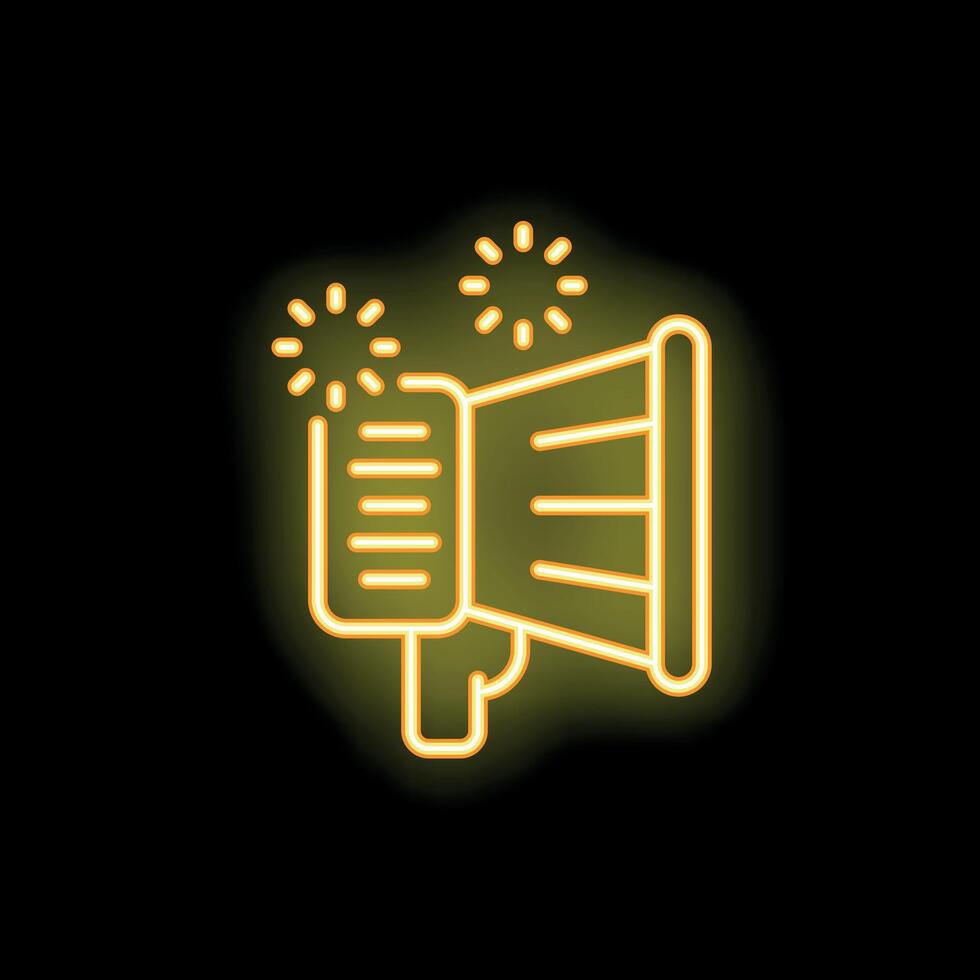 Neon megaphone announcing big news on dark background vector