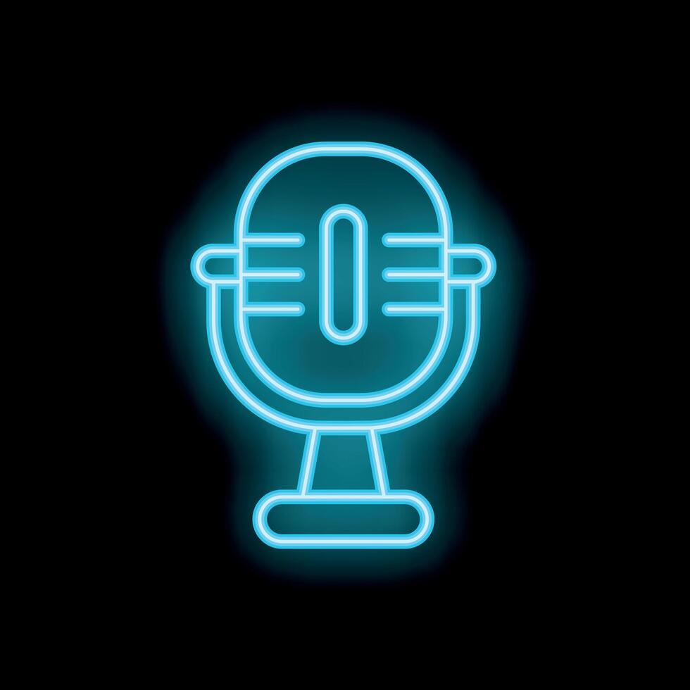 Blue neon sign representing a microphone on a black background vector