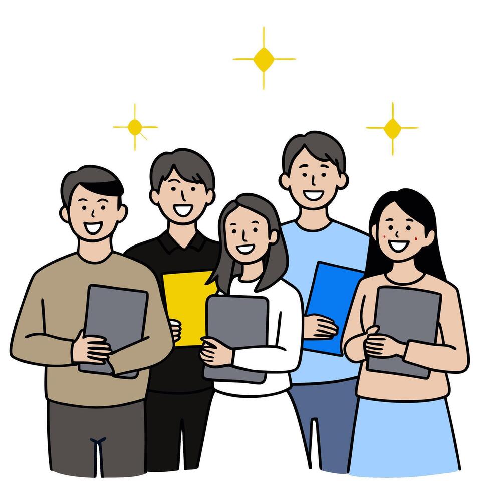 A group of people holding folders vector