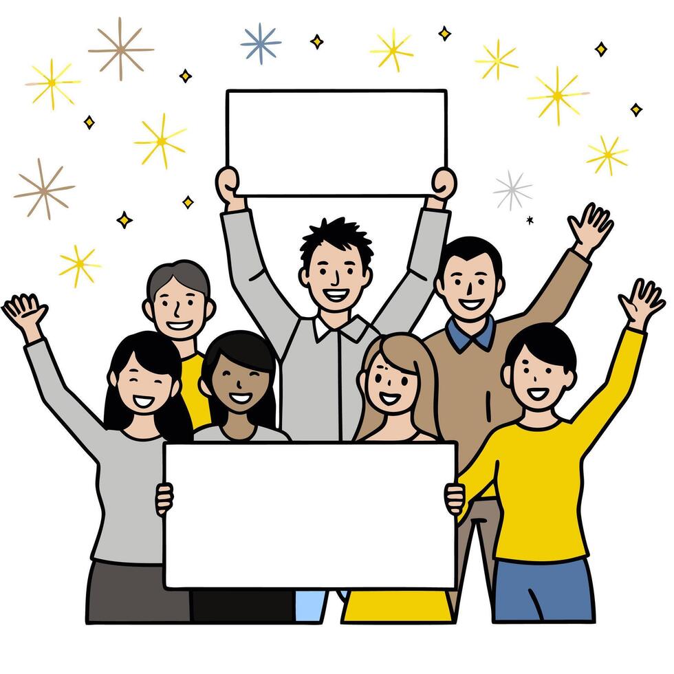 Happy people holding up blank sign vector