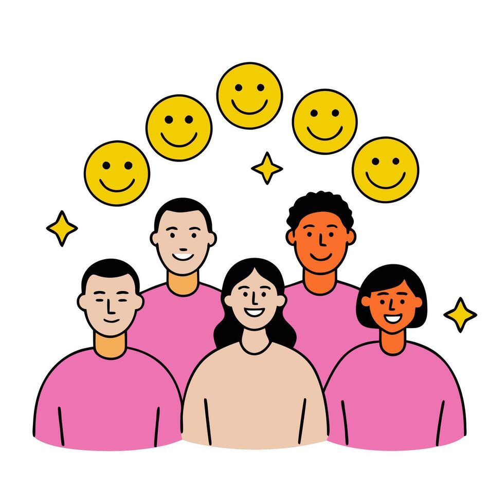 People with Glowing Financial Charts and Happy Smiles concept as A group of people with glowing financial charts and happy smiles set against a whimsical backgro vector