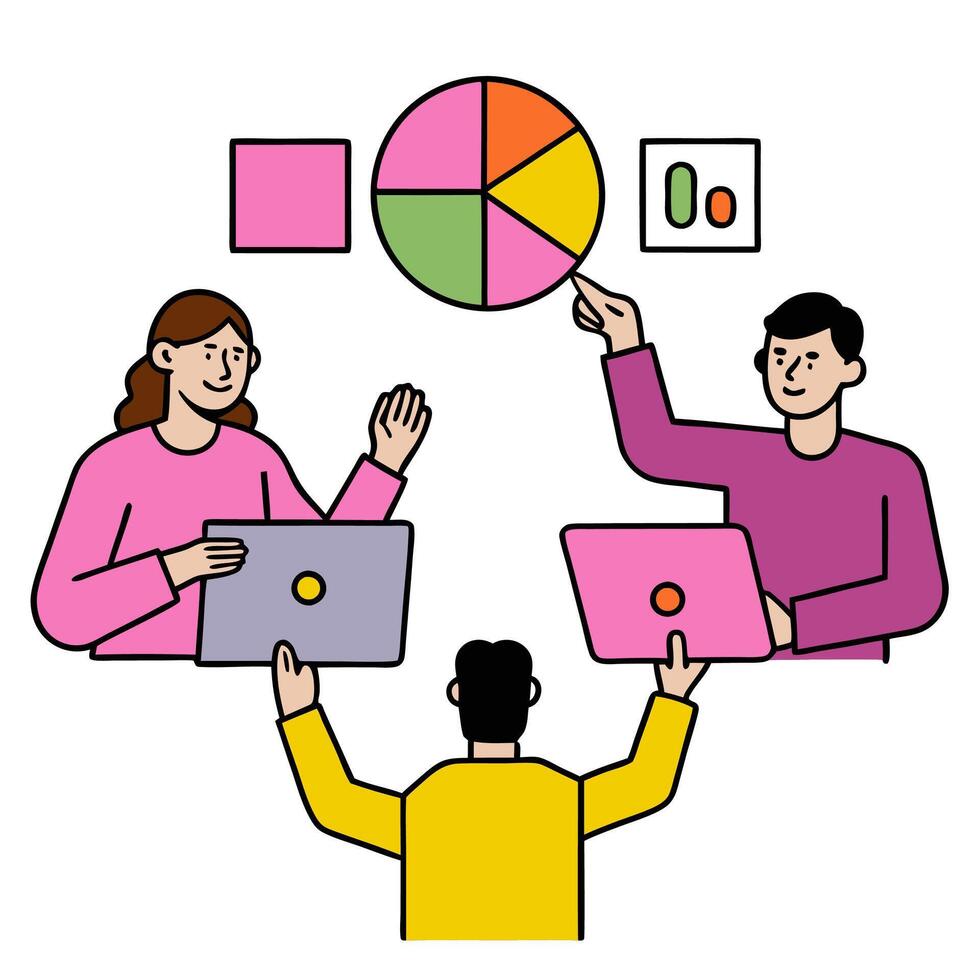 Cross functional team collaborating on a project concept as A illustration of a cross functional team collaborating on a project using digital tools and c vector