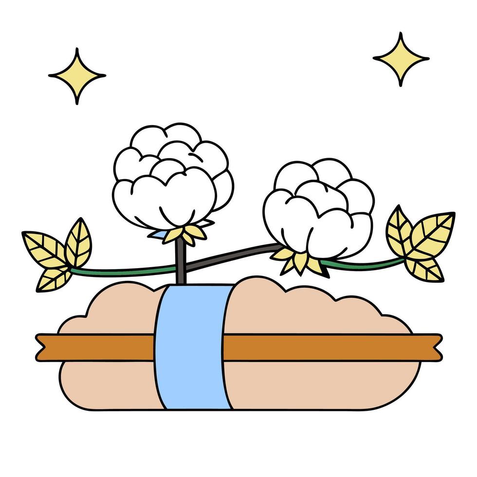 Cotton Bale and Horizontal Line concept as Cotton bale and a horizontal line on a whimsical background offering ample space for text or graphics symbolizing cons vector