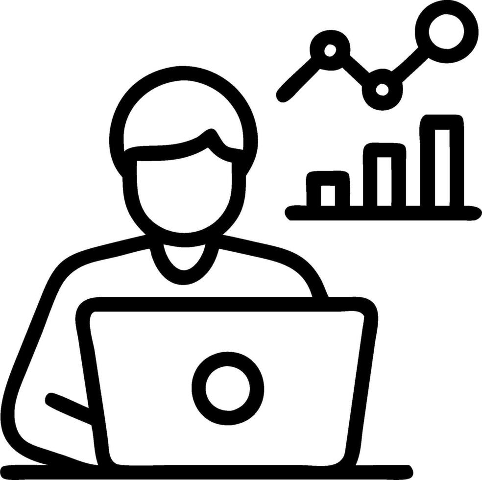Analyst with Laptop and Graph concept as An analyst using a laptop and studying a graph set against a dreamy background offering ample space for text or graphics vector