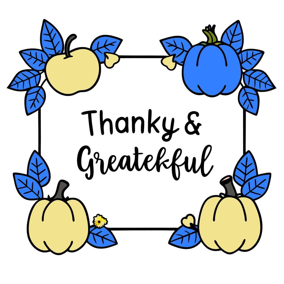 Autumn Harvest Border with Apples and Thankful Grateful Wording concept as A beautifully illustrated border frame featuring apples pumpkins and autumn leaves s vector