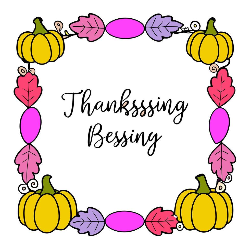 Autumn Garland Border with Gourds and Give Thanks Wording concept as A beautifully designed border frame featuring an autumn garland made of gourds leaves and be vector