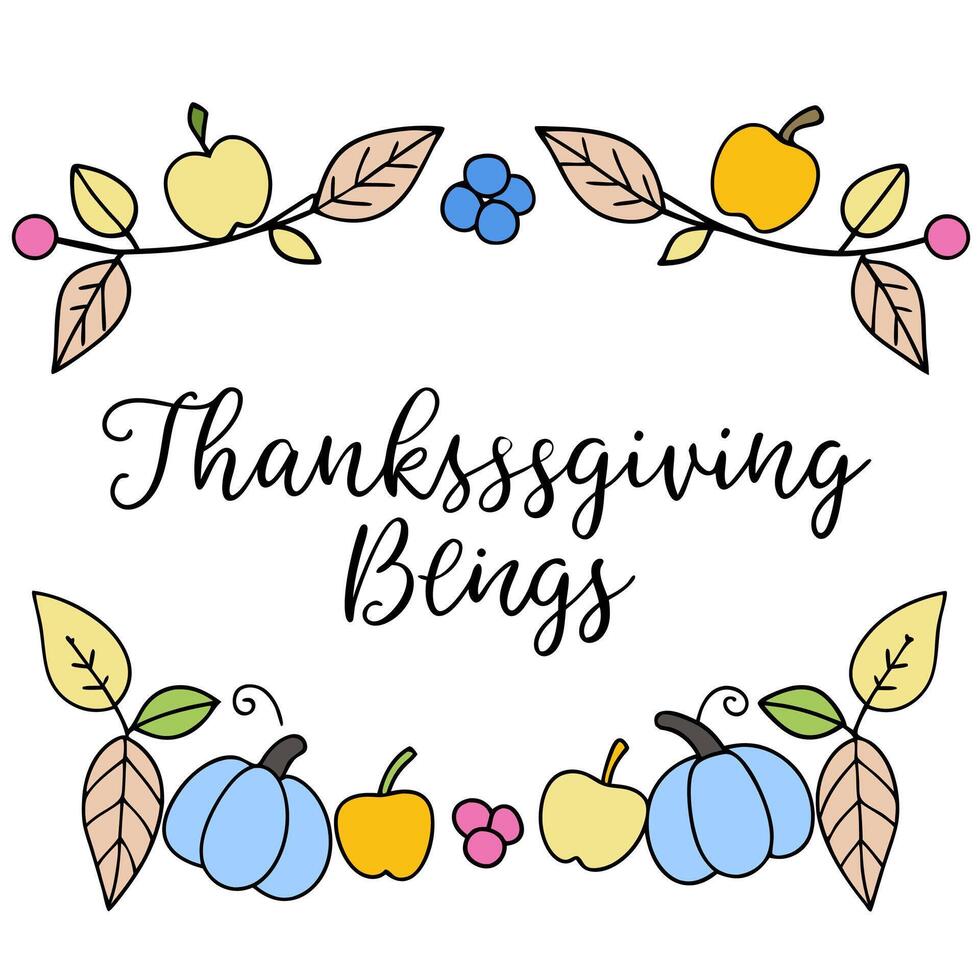 Autumn Garland Border with Gourds and Give Thanks Wording concept as A beautifully designed border frame featuring an autumn garland made of gourds leaves and be vector