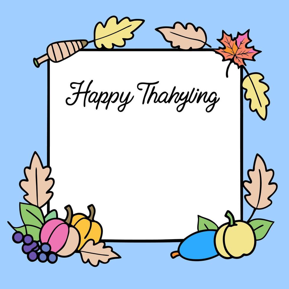 Autumn Leaves and Cornucopia Border with Happy Thanksgiving Wording concept as An elegant border frame adorned with a variety of autumn leaves and a cornucopia f vector