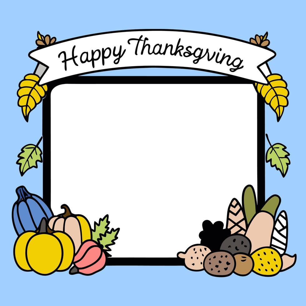 Autumn Leaves and Cornucopia Border with Happy Thanksgiving Wording concept as An elegant border frame adorned with a variety of autumn leaves and a cornucopia f vector