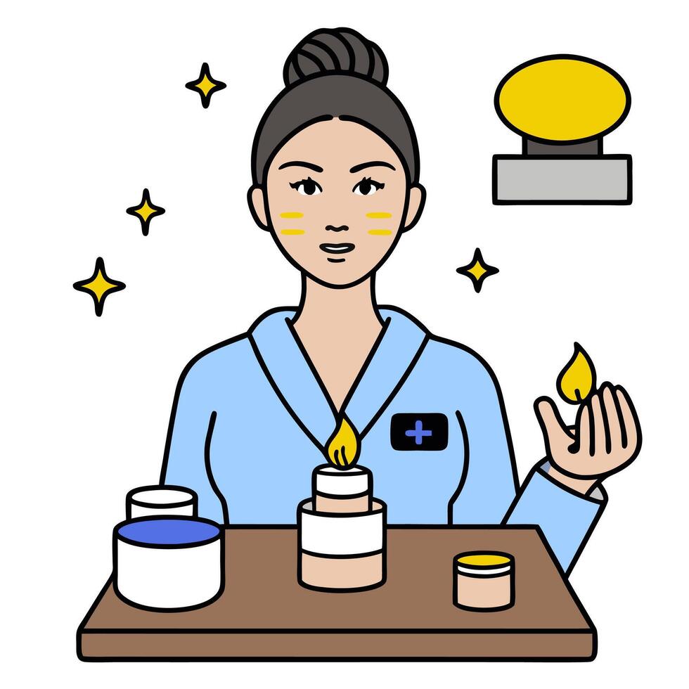 Beauty Blogger Reviewing Foundation with Ring Light and Copy Space concept as Wide shot of a beauty blogger reviewing a foundation product under a ring light in vector