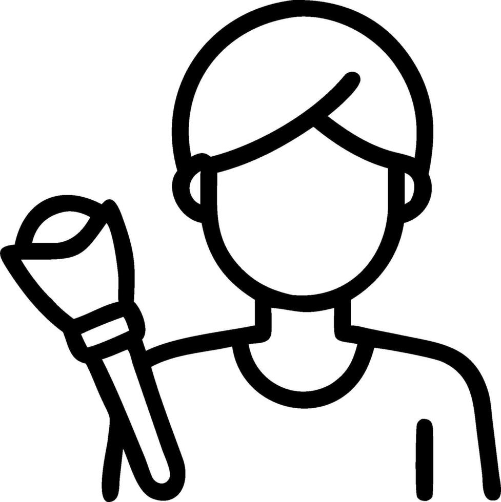 Beauty Expert with Highlighter and Brush in Makeup Room concept as Wide shot of a beauty expert holding a highlighter and brush in a makeup room. The background vector