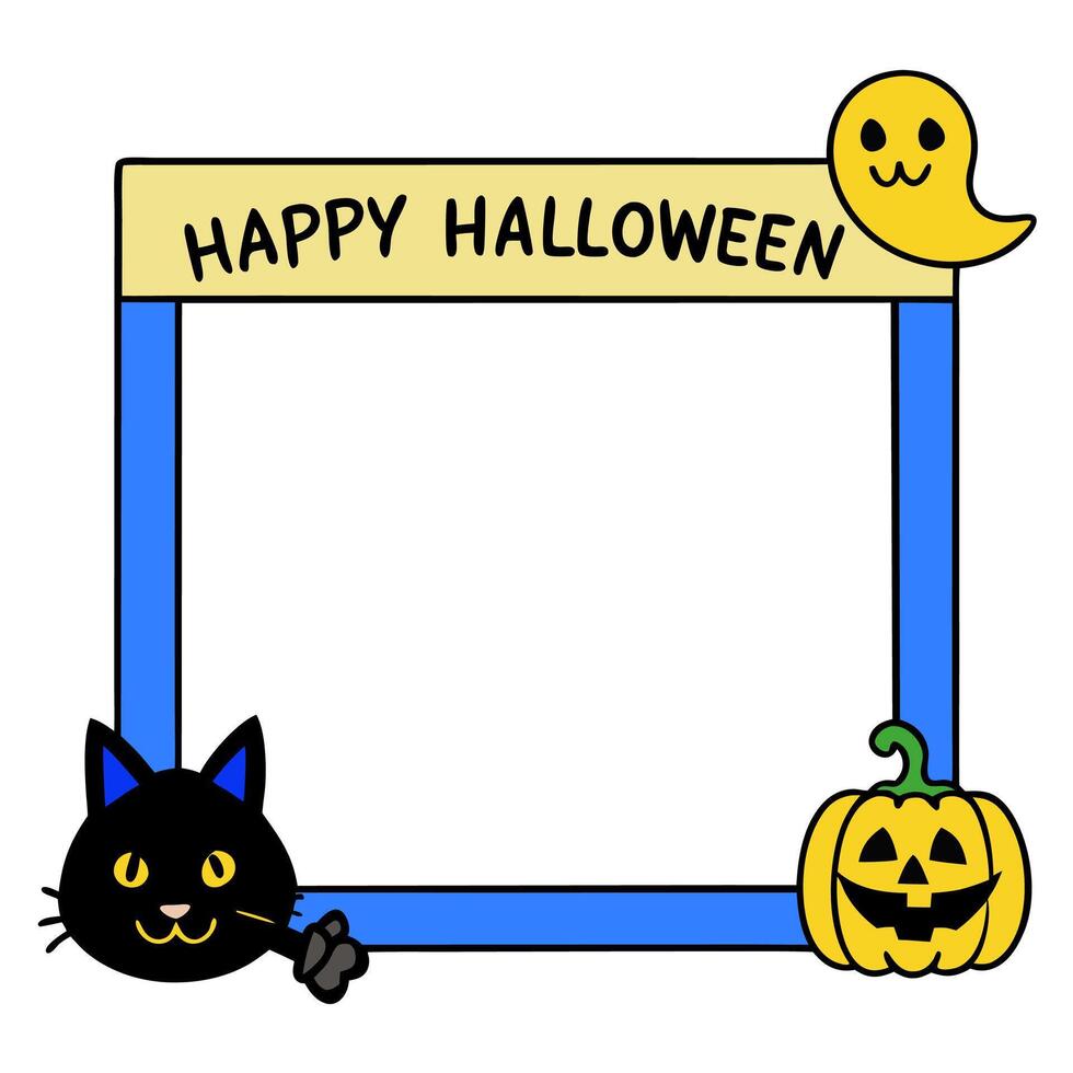 Black Cat and Jack o Lantern Border with Happy Halloween Wording concept as A classic border frame featuring a black cat and jack o lanterns perfect for Hallowee vector