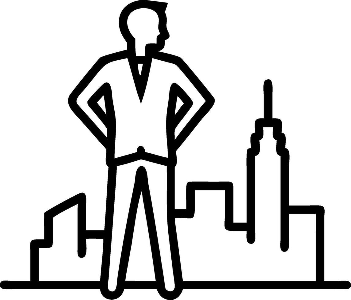 Businessman standing alone on a rooftop looking out over the city appearing thoughtful concept as A businessman in a suit standing alone on a rooftop looking out vector