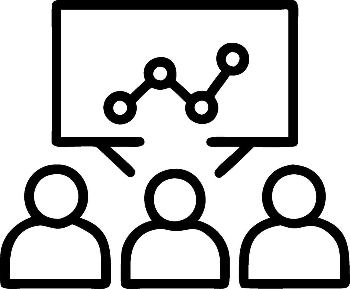 Business team analyzing data in a meeting room concept as A illustration of a business team analyzing data in a meeting room using a 3 color scheme to hig vector