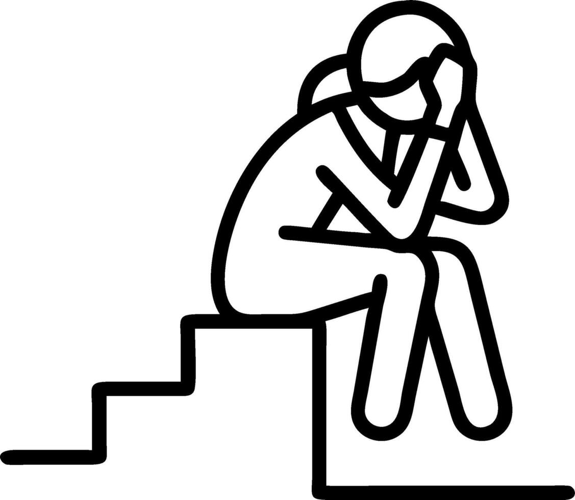 Businesswoman sitting on office stairs head in hands looking defeated concept as A businesswoman in formal attire sitting on the stairs of an office building hea vector