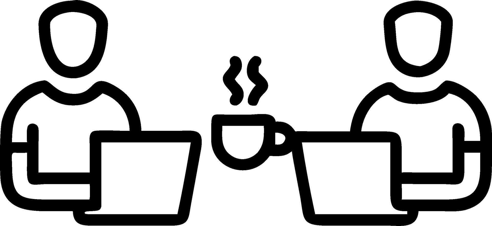 Collaborators with Laptops and Coffee Cups concept as Two collaborators working with laptops and holding coffee cups set against a dreamy background offering amp vector
