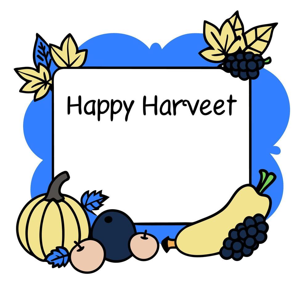 Cornucopia Border with Fruits and Happy Harvest Wording concept as A vibrant border frame featuring a cornucopia overflowing with fruits vegetables and autumn le vector