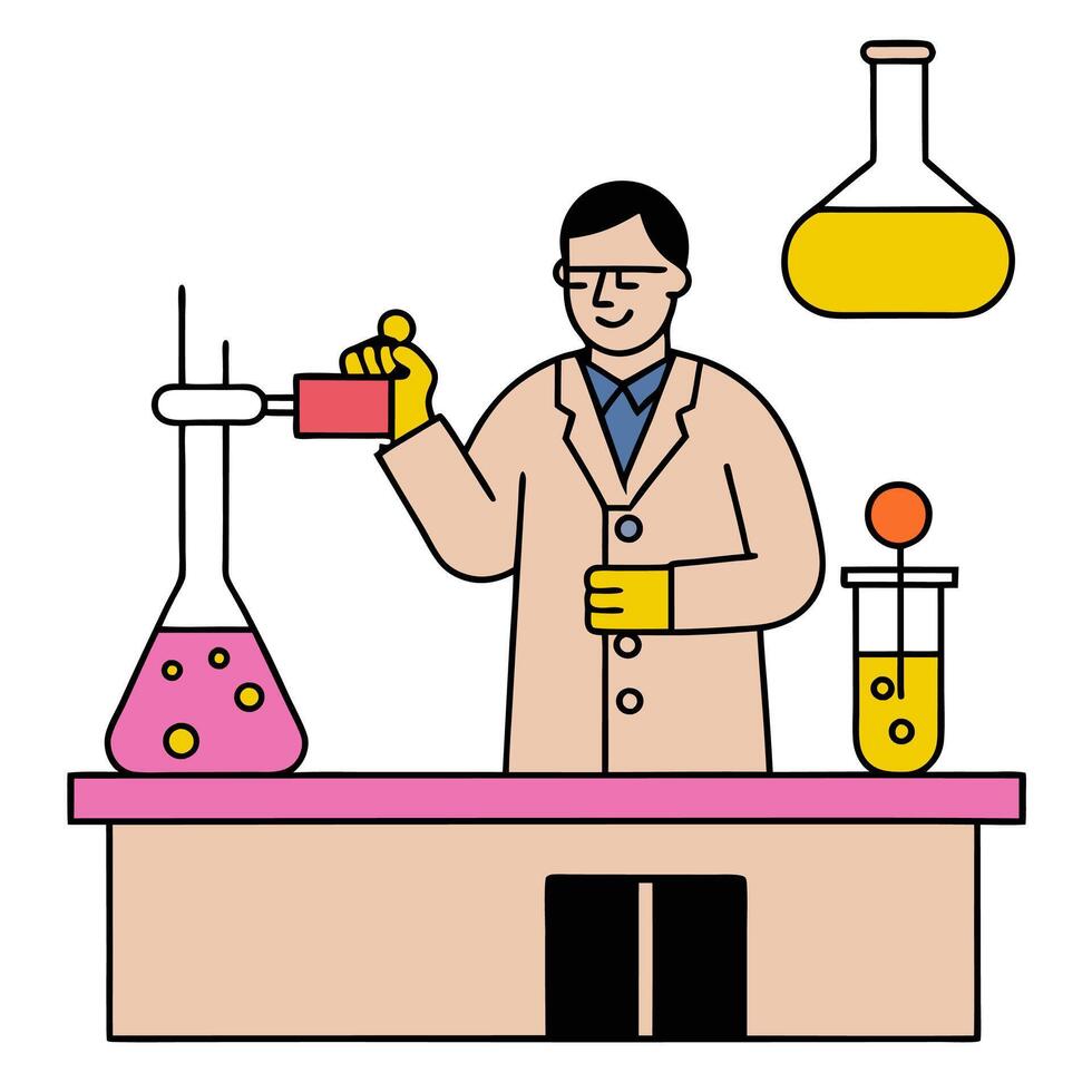 Cosmetic Chemist Conducting Stability Testing in Lab with Copy Space concept as Wide shot of a cosmetic chemist conducting stability testing in a high tech lab. vector