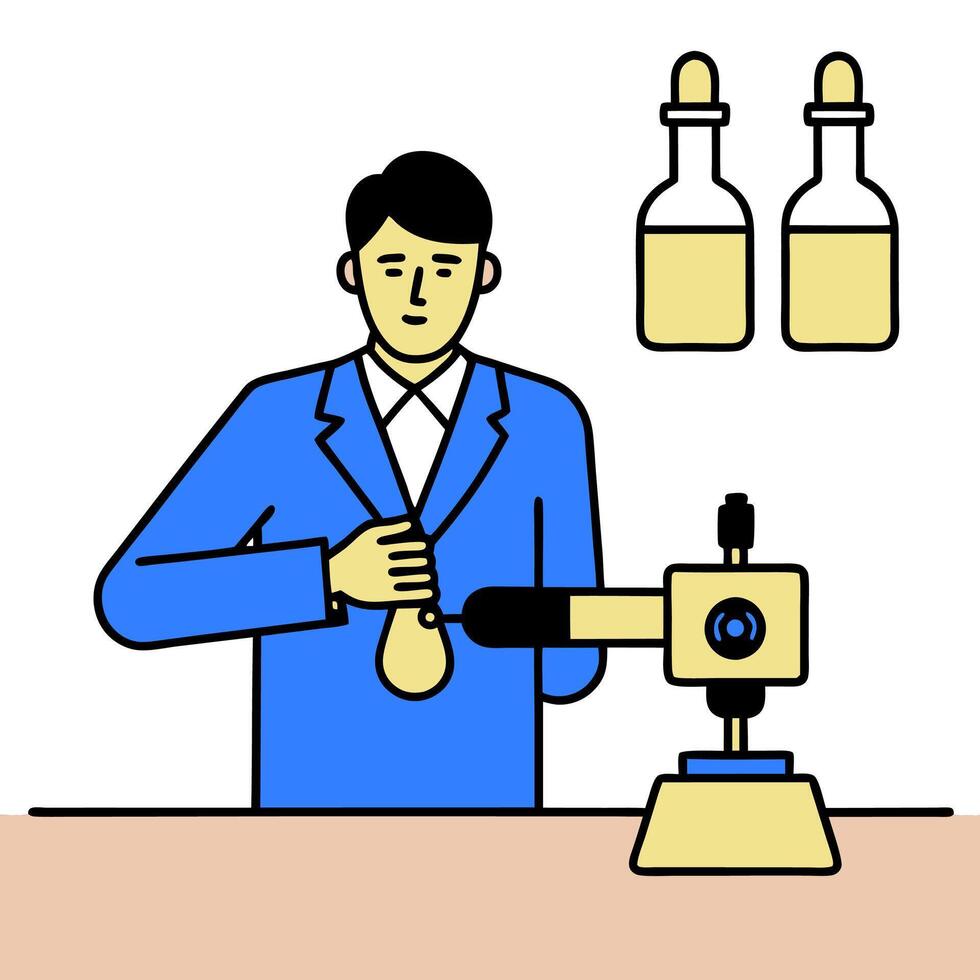 Cosmetic Chemist Developing Anti Aging Serum in Lab with Copy Space concept as Long shot of a cosmetic chemist developing an anti aging serum in a high tech lab. vector