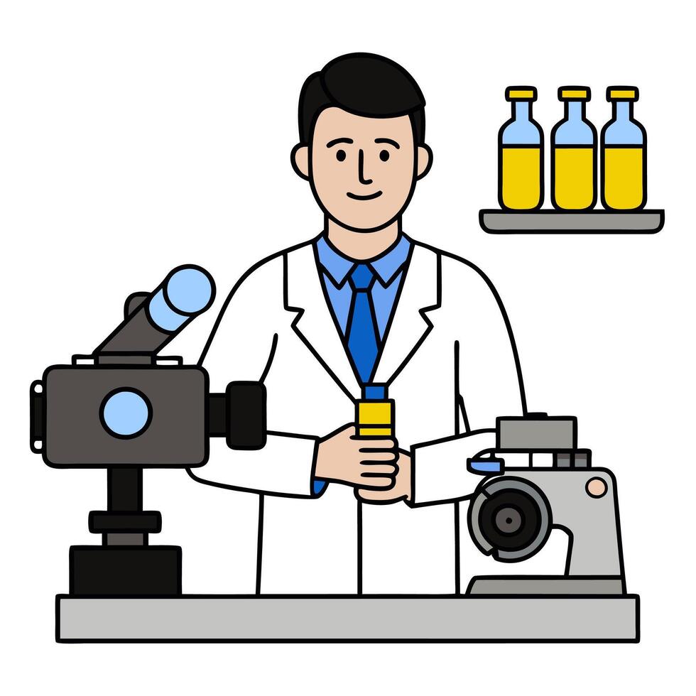 Cosmetic Scientist Conducting Product Testing in Lab with Copy Space concept as Long shot of a cosmetic scientist conducting product testing in a high tech lab. vector