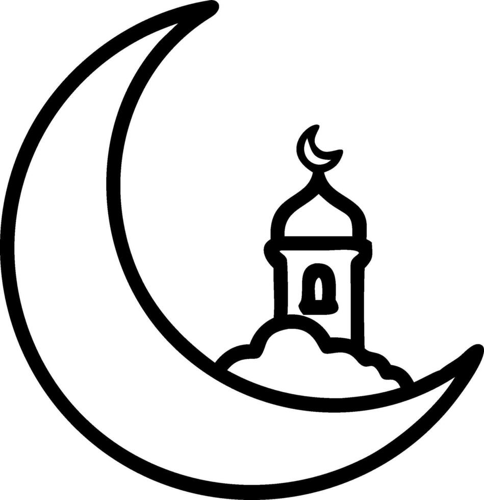 Crescent Moon and Hajj Pilgrims concept as Crescent moon with Hajj pilgrims and ample copy space symbolizing the celestial and sacred journey aspects of Eid Al A vector