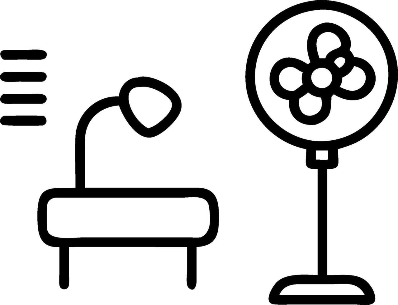 Desk fan and a space heater symbolizing temperature control and comfort with ample space for text. concept as A desk fan and a space heater representing tools fo vector