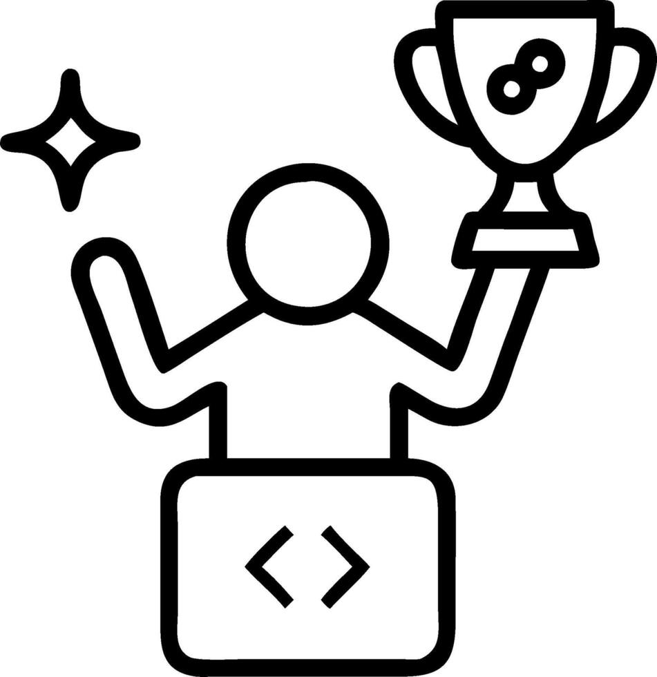 Developer with a coding award and a laptop representing programming success with blank space. concept as A developer holding a coding award and a laptop indicati vector