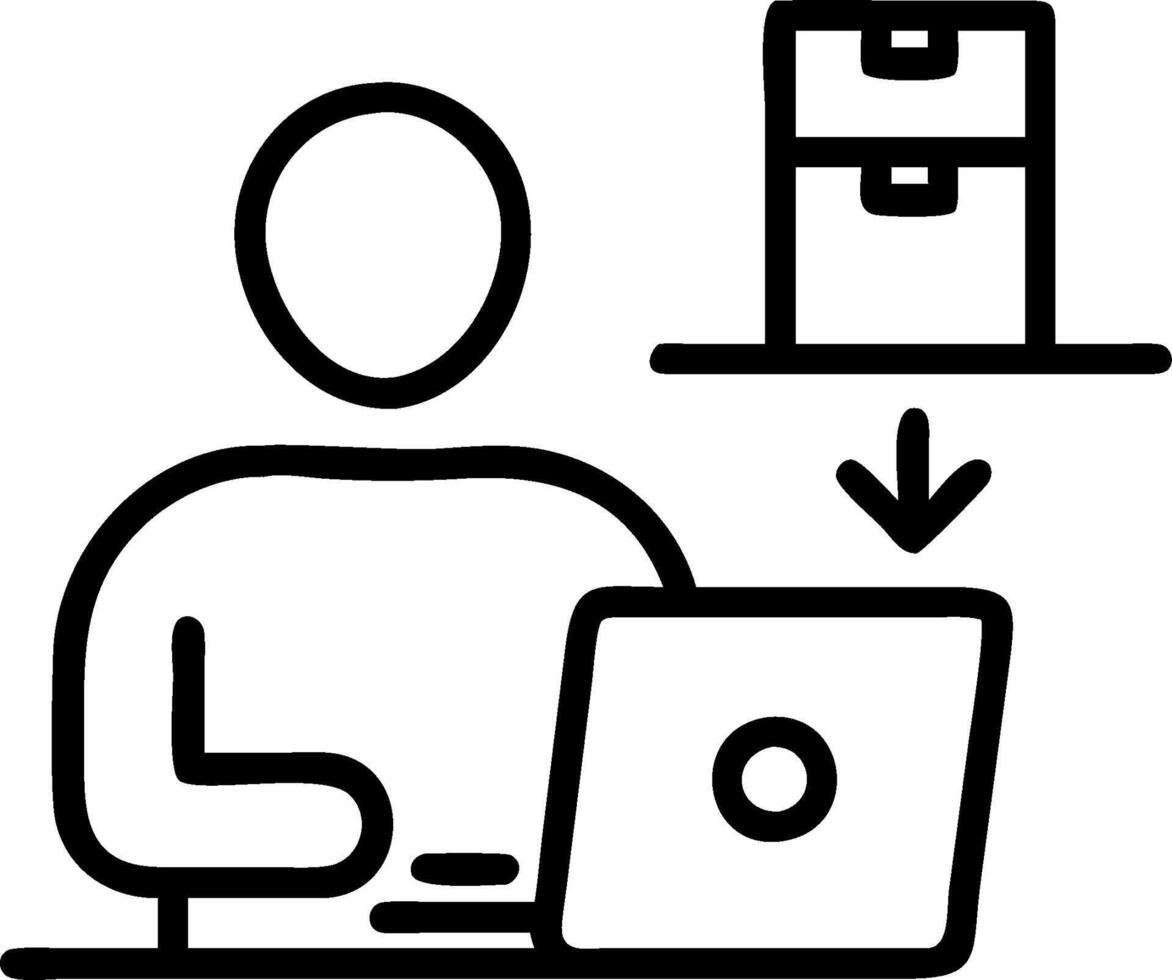 Distribution Manager with Laptop and Shipping Labels in High Tech Warehouse concept as Mid shot of a distribution manager using a laptop and handling shipping la vector