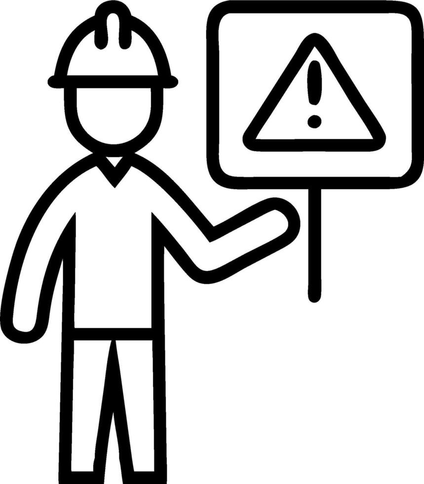 Employee with a safety helmet and a warning sign representing safety dos and donts with ample space for text. concept as An employee holding a safety helmet and vector