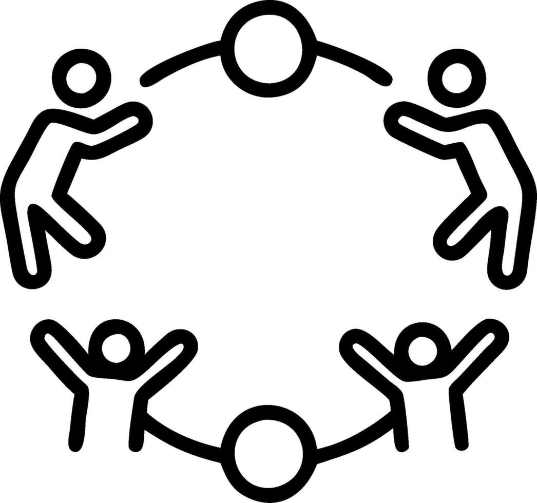 Figures passing a ball in a circle symbolizing cooperation and team challenge with ample space for text. concept as Figures passing a ball in a circle representi vector