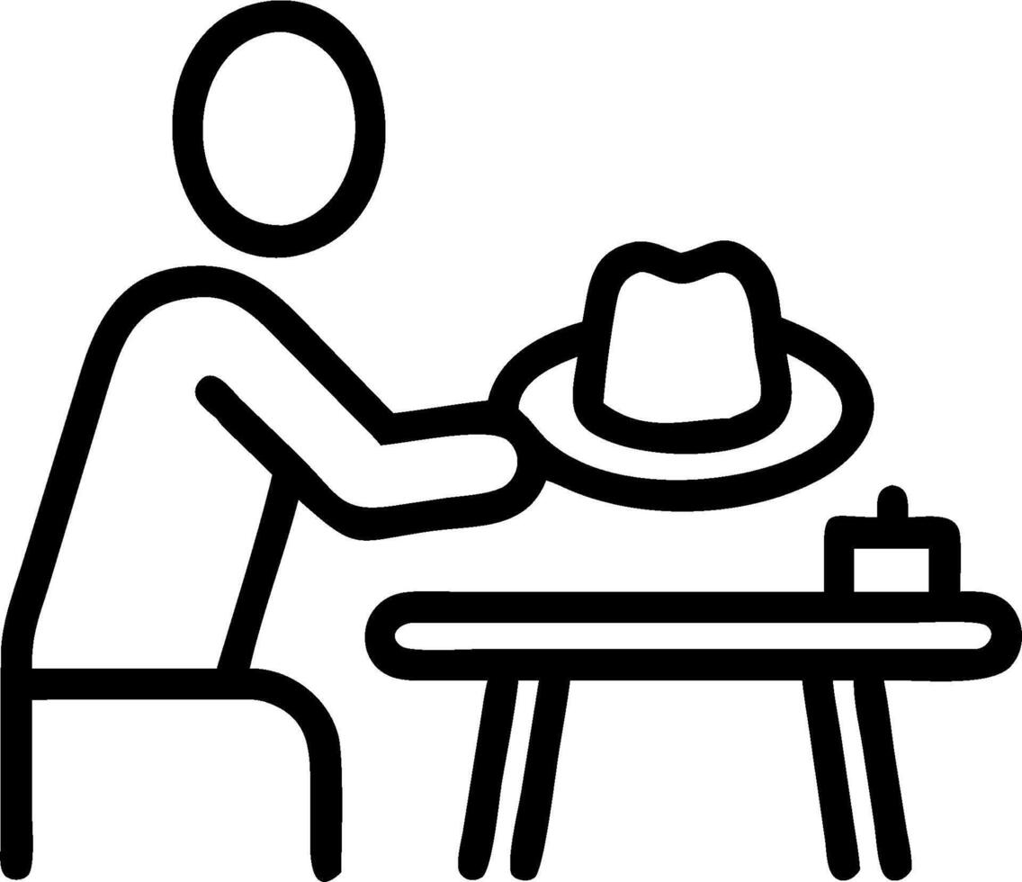 Gambler with a lucky hat and a poker table symbolizing gambling and superstition with room for writing. concept as A gambler holding a lucky hat and sitting at a vector
