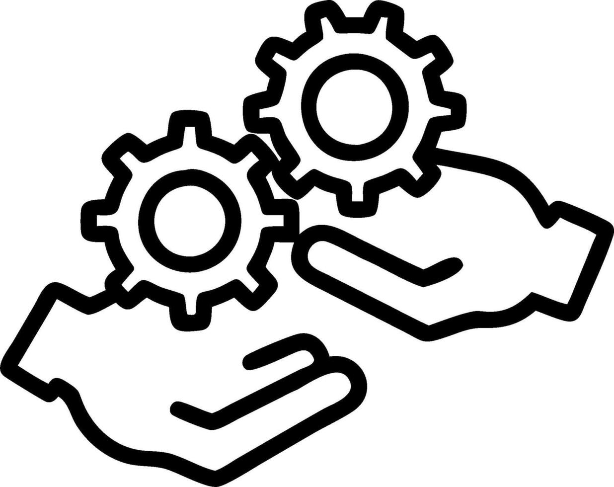 Hands stacking gears symbolizing team problem solving with ample space for text. concept as Hands stacking gears together representing the problem solving aspect vector