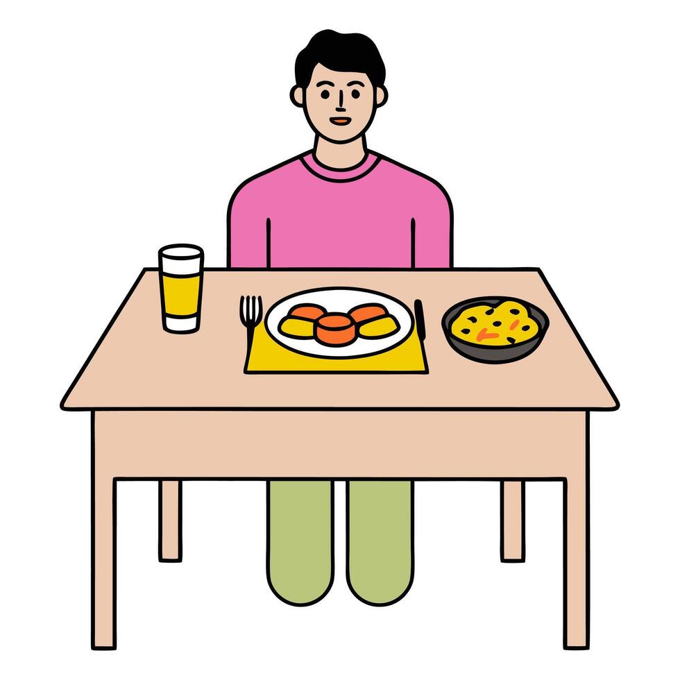 Individual with a modern dining table smart speaker and recipe app overlay symbolizing modern culinary convenience in double exposure with copy space. concept as vector