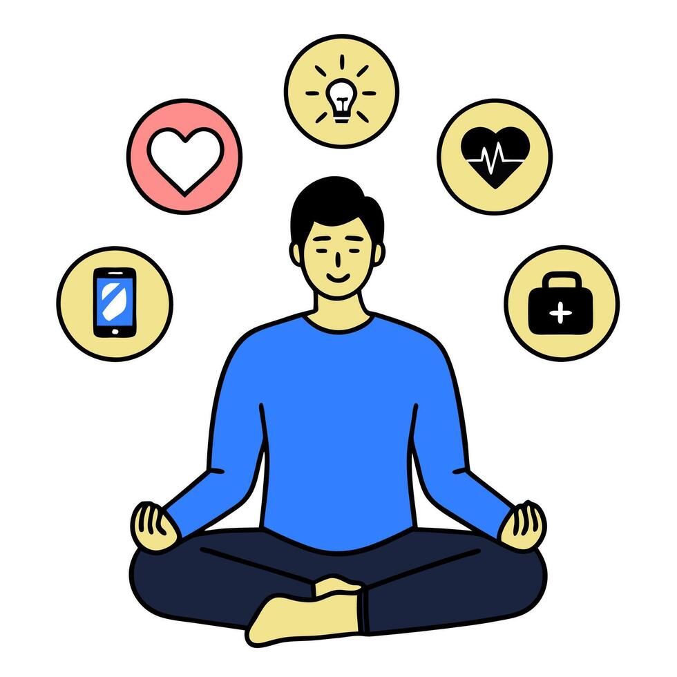 Individual with digital wellness app and tech overlay symbolizing health focused smart living in double exposure with copy space. concept as An individual blende vector