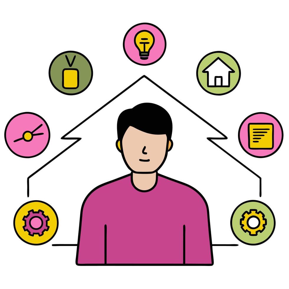 Individual with smart lighting system and tech overlay symbolizing energy efficient smart living in double exposure with copy space. concept as An individual ble vector