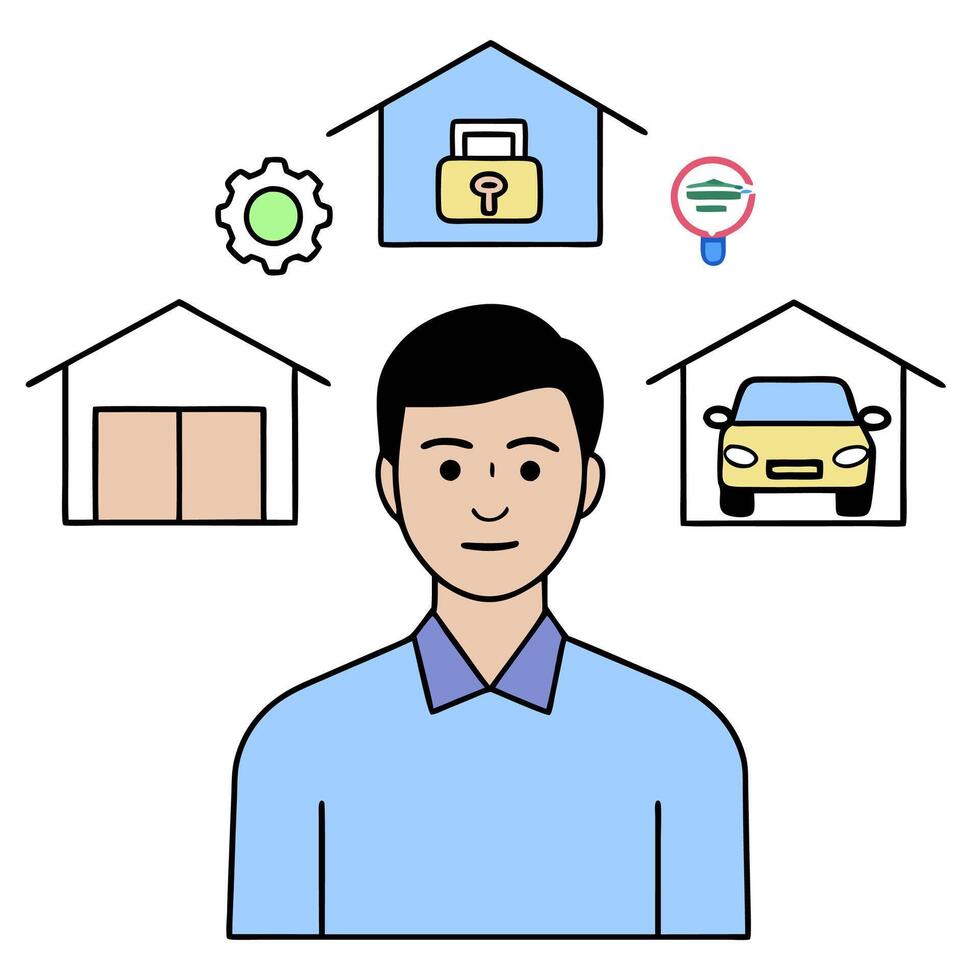 Individual with smart lighting system and tech overlay symbolizing energy efficient smart living in double exposure with copy space. concept as An individual ble vector