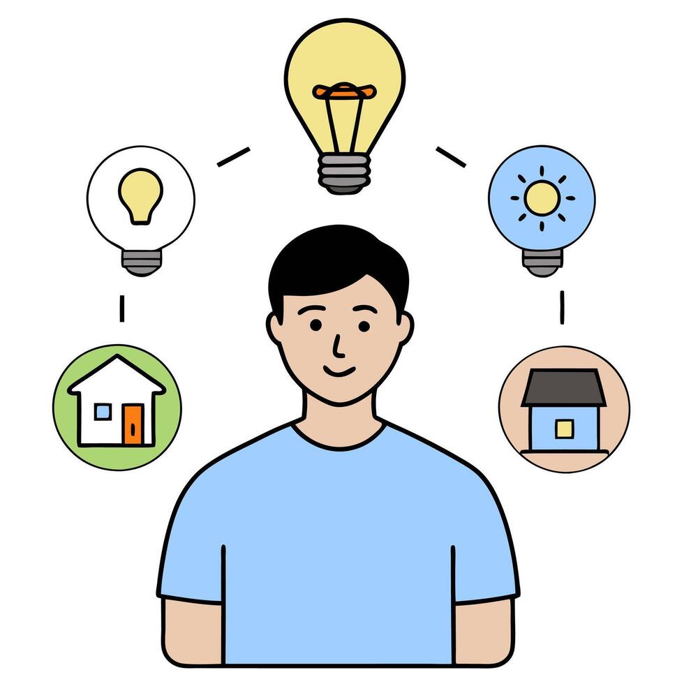 Individual with smart lighting system and tech overlay symbolizing energy efficient smart living in double exposure with copy space. concept as An individual ble vector