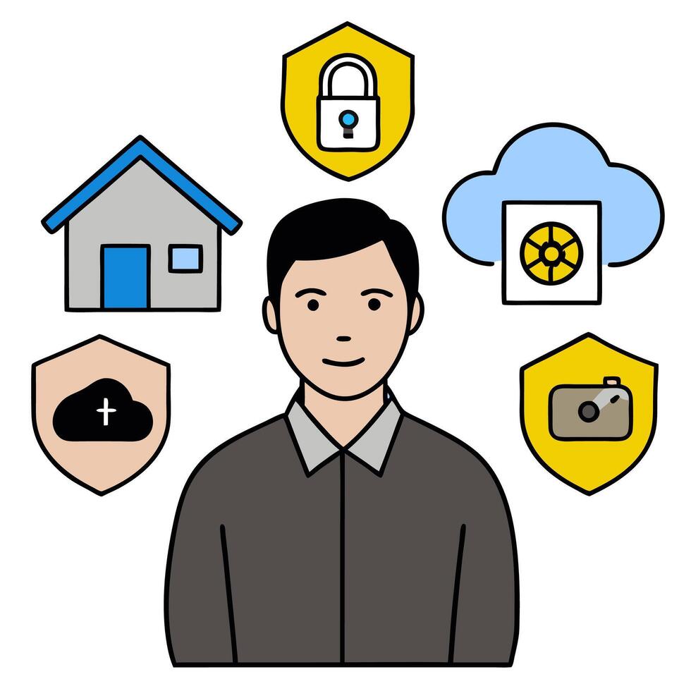 Individual with smart lighting system and tech overlay symbolizing energy efficient smart living in double exposure with copy space. concept as An individual ble vector