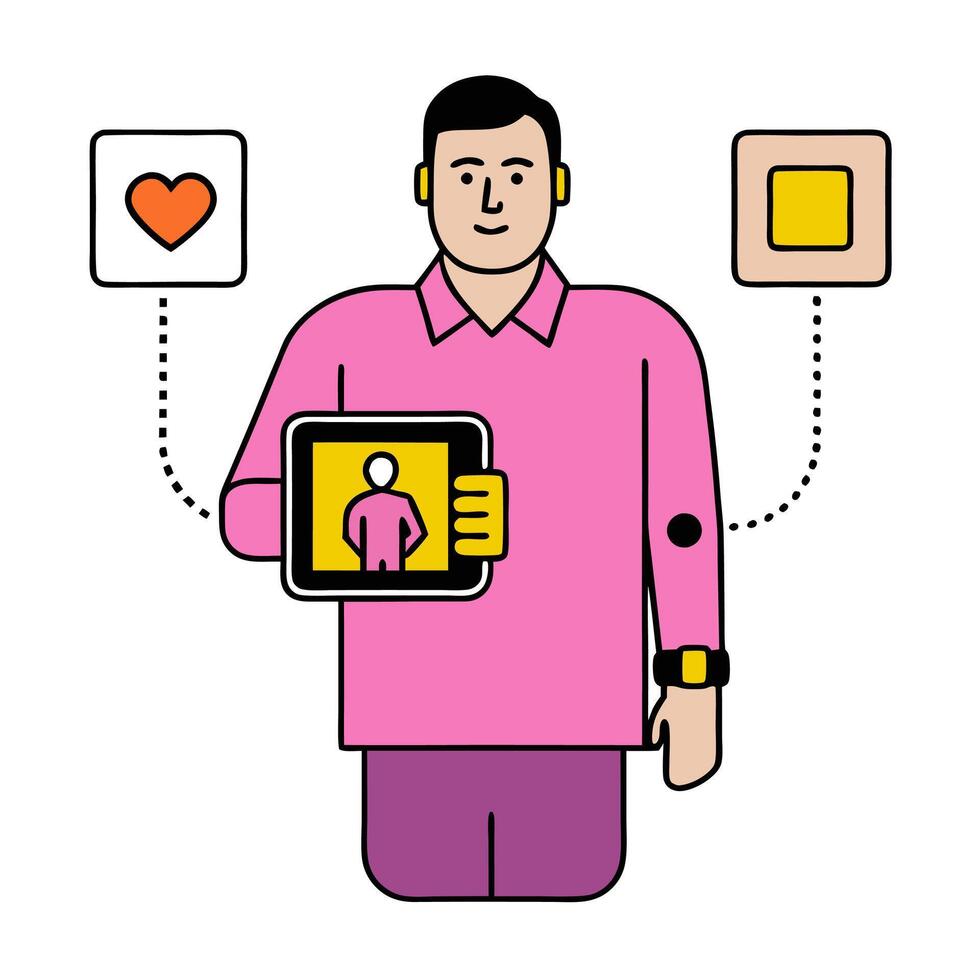 Individual with smart lighting system and tech overlay symbolizing energy efficient smart living in double exposure with copy space. concept as An individual ble vector