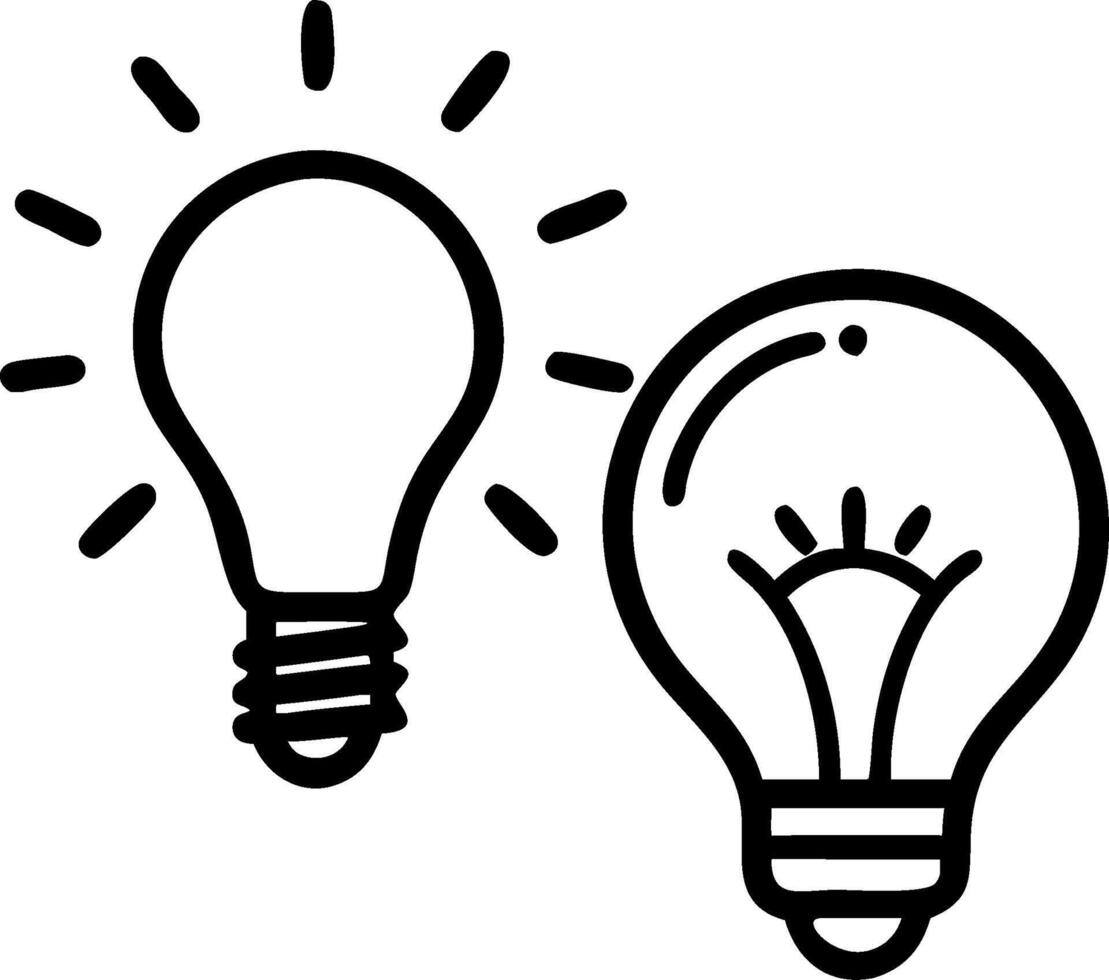 Lightbulb and a darkened bulb symbolizing innovation and stagnation with ample space for text. concept as A glowing lightbulb and a darkened bulb representing th vector