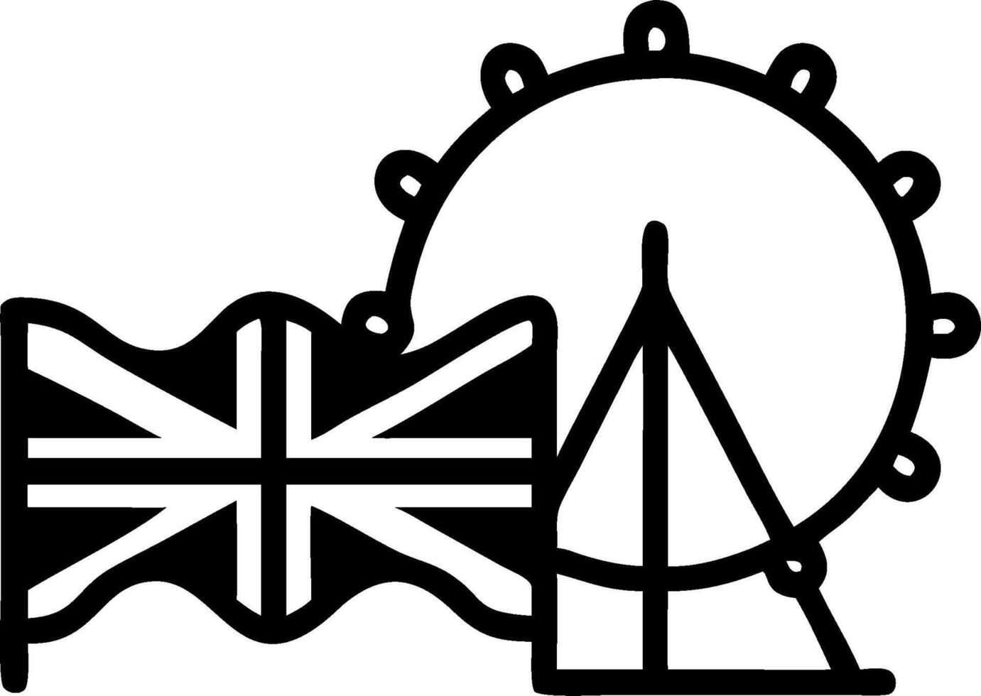 London Eye and a Union Jack symbolizing modern landmarks with ample space for text. concept as The London Eye with a Union Jack flag representing modern landmark vector