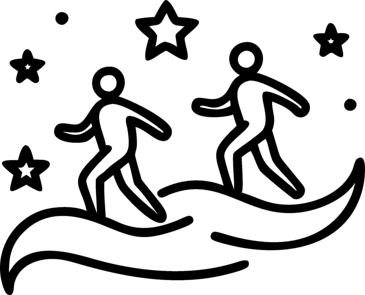 Luminous Surf concept as Surfers ride bioluminescent waves creating a surreal surfing experience under the stars. in Photo Stock Concept vector