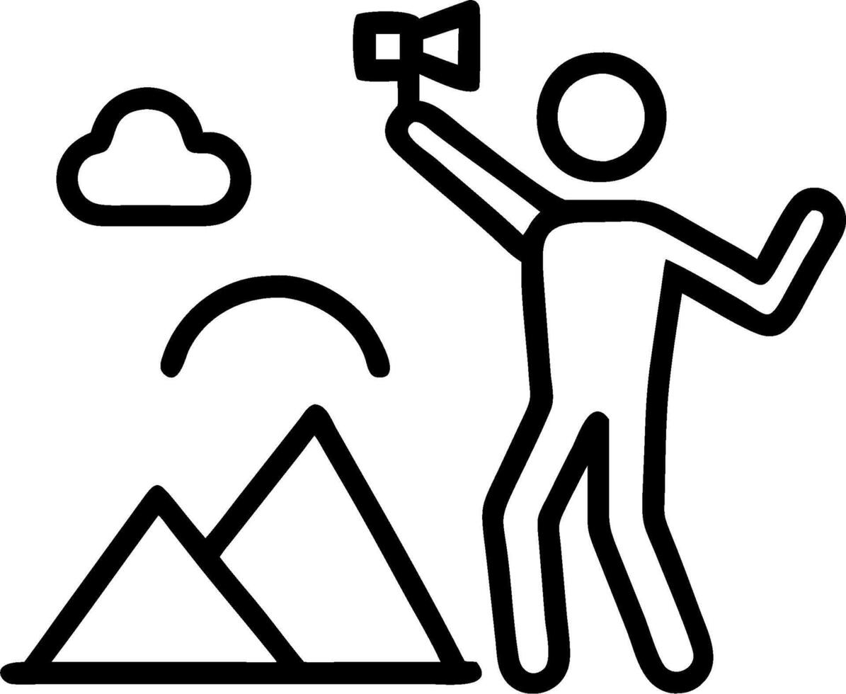A man holding a camera and pointing to the sky vector
